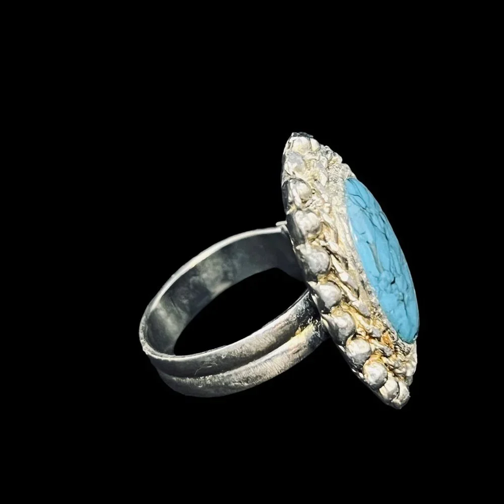 Vintage Chunky Faux Turquois Adjustable Ring (R351) - Picture 6 of 6